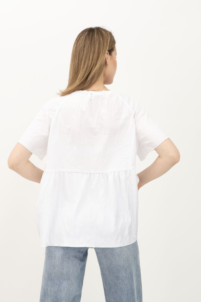 Біла жіноча блуза з попліну вільного крою з коротким рукавом Каріо