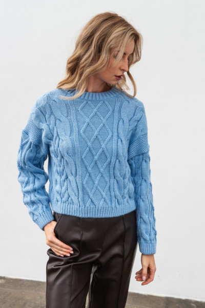 Блакитний  вкорочений джемпер з вмістом вовни 4684/2024