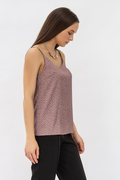Майка на бретелях коричнева з принтом в горошок Граян 02