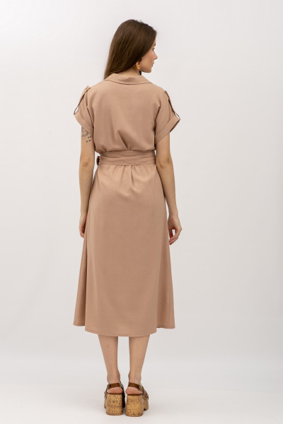 Лляна сукня довжини міді бежевого  кольору Візара 01 Лляна сукня довжини міді бежевого  кольору Візара 01