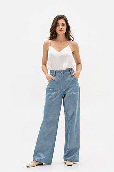 Брюки вільного та прямого крою з натуральної бавовни сріблястого кольору Локара