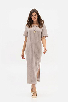 Трикотажна сукня  довжини міді з коротким рукавом бежевого кольору Екліна 1 Трикотажна сукня  довжини міді з коротким рукавом бежевого кольору Екліна 1