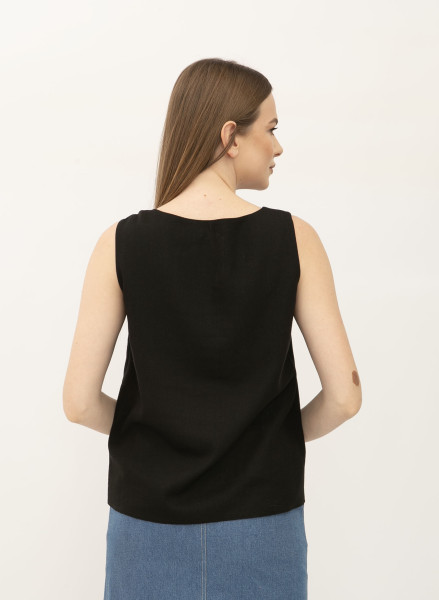 Блуза жіноча лляна чорна без рукав Пулін 1