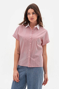 Бавовняна блуза вільного крою з червоним смугастим принтом Мергі