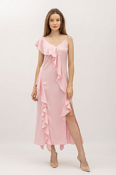 Шифонова сукня напівприталеного силуету довжини міді рожевого кольору Мірелі 03 Шифонова сукня напівприталеного силуету довжини міді рожевого кольору Мірелі 03