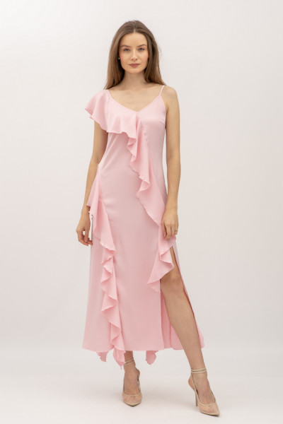 Шифонова сукня напівприталеного силуету довжини міді рожевого кольору Мірелі 03 Шифонова сукня напівприталеного силуету довжини міді рожевого кольору Мірелі 03