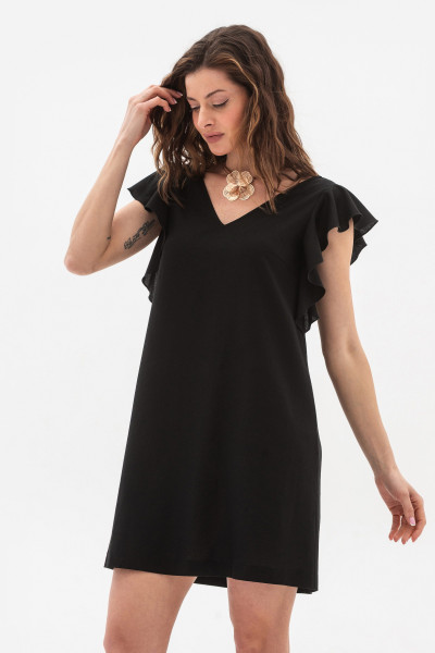 Лляна мінісукня вільного силуету чорного кольору Ворета Лляна мінісукня вільного силуету чорного кольору Ворета