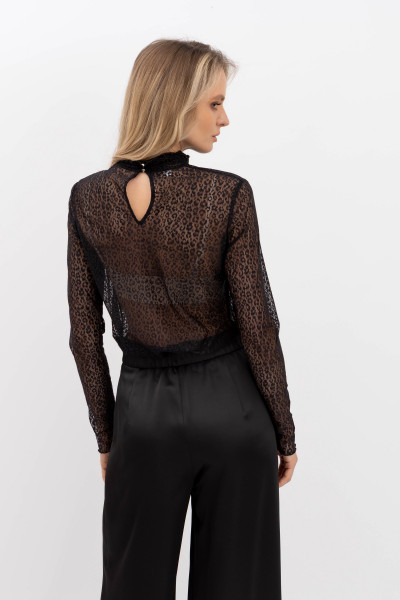 Чорний лонгслів із напівпрозорого матеріалу Ясна