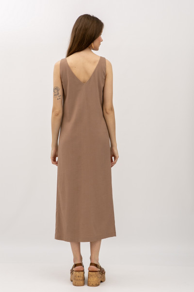 Лляний сарафан довжини міді кольору капучино Фарлі 07 Лляний сарафан довжини міді кольору капучино Фарлі 07