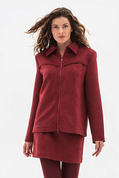 Бомбер з екошкіри жакетного типу бордового кольору Стелія 02