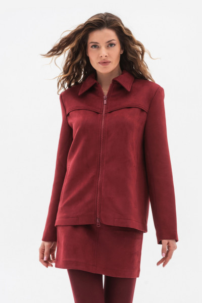 Бомбер з екошкіри жакетного типу бордового кольору Стелія 02