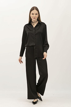 Костюм з сатину блуза та штани чорного кольору Маніла 01