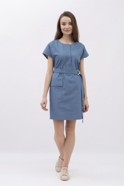 Котонова сукня міні синього кольру  з коротким рукавом Емпія 01 Котонова сукня міні синього кольру  з коротким рукавом Емпія 01