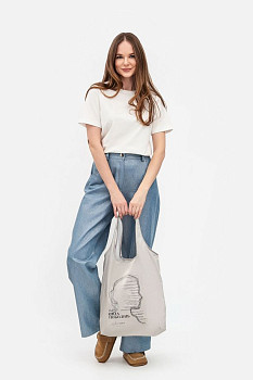 Сумка шопер сіра з принтом письменниці  Лесі Українки Екосумка 018