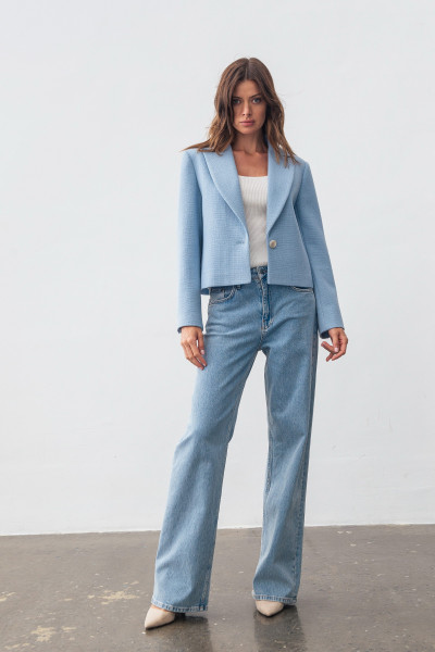 Жакет однобортний блакитного кольору вкорочений Оріел