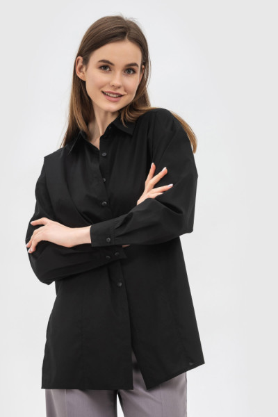 Вільна чорна блуза з натуральної тканини Лорето 011