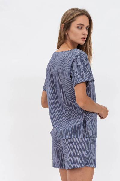 Жіноча блуза з коротким рукавом на гудзиках із льону з смужкою Луїдж