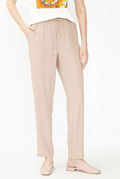 Жіночі літні штани з льону вільного силуету коричневі Бронд 07