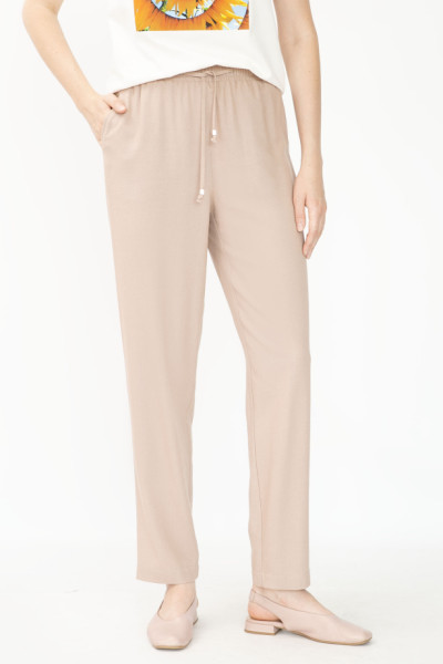 Жіночі літні штани з льону вільного силуету коричневі Бронд 07