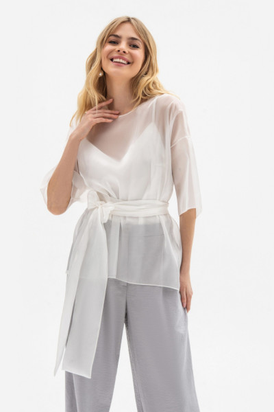 Прозора туніка вільного силуету білого кольору Чирін 01