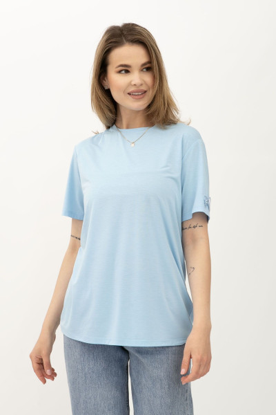 Блакитна трикотажна футболка вільного крою з круглою горловиною Такка 01