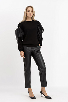 Брюки з екошкіри чорні Салена 01