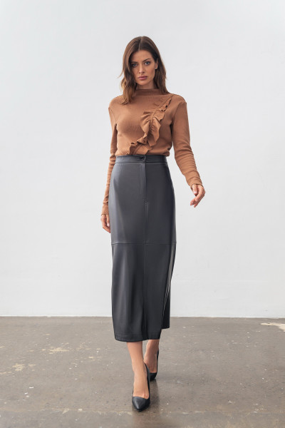 Спідниця чорна з еко шкіри довжини міді Ірелі