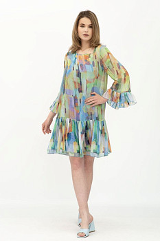 Жіноча літня міні-сукня вільного силуету з строкатого шифону Анєта Жіноча літня міні-сукня вільного силуету з строкатого шифону Анєта