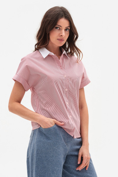 Бавовняна блуза вільного крою з червоним смугастим принтом Мергі