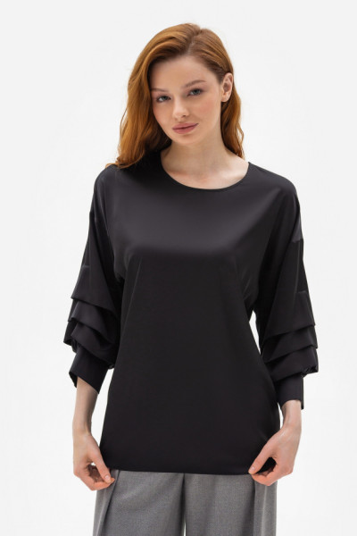 Шовкова блуза чорного кольору Міджи 205
