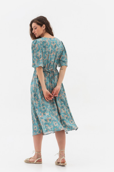 Сукня зі штапелю напівприталеного силуету бірюзового кольору Ортія Сукня зі штапелю напівприталеного силуету бірюзового кольору Ортія