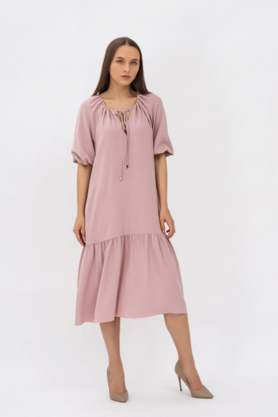 Сукня трапеція бежевого кольору вільного крою з шифону Бленк 03 Сукня трапеція бежевого кольору вільного крою з шифону Бленк 03