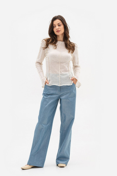 Трикотажний лонгслів напівприталеного силуету бежевого кольору Фоніка 01