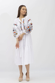 Жіноча сукня вишиванка з бавовни білого кольору Петріс 01