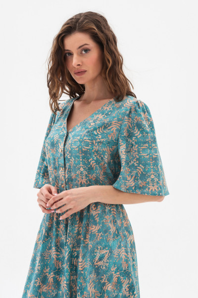 Сукня зі штапелю напівприталеного силуету бірюзового кольору Ортія Сукня зі штапелю напівприталеного силуету бірюзового кольору Ортія