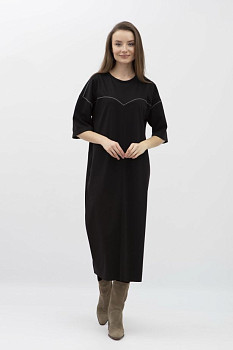 Чорна жіноча сукня прямого крою зі спущеним рукавом Абєні Чорна жіноча сукня прямого крою зі спущеним рукавом Абєні