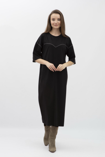Чорна жіноча сукня прямого крою зі спущеним рукавом Абєні Чорна жіноча сукня прямого крою зі спущеним рукавом Абєні