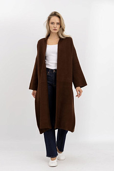 Довгий в'язаний кардиган шоколадного кольору 91828