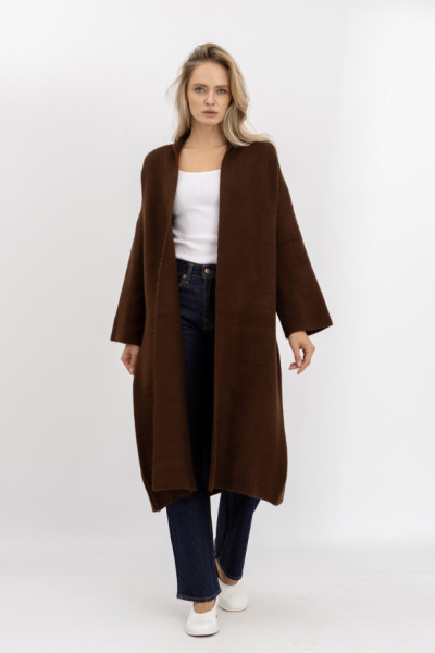 Довгий в'язаний кардиган шоколадного кольору 91828