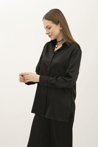 Костюм з сатину блуза та штани чорного кольору Маніла 01 Костюм з сатину блуза та штани чорного кольору Маніла 01