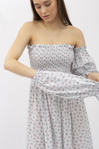 Сукня міді в квітку з корсетною частиною Магді 01 Сукня міді в квітку з корсетною частиною Магді 01