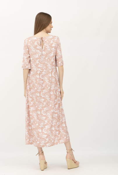 Сукня міді пудрова з квітковим принтом Тіру Сукня міді пудрова з квітковим принтом Тіру