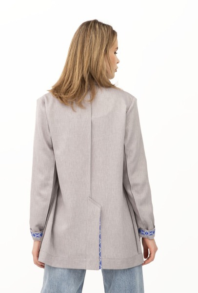 Сірий жакет однобортний з костюмної тканини Меларі 01