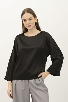 Жіноча блуза чорного кольору вільного силуету з сатину Нісса 02