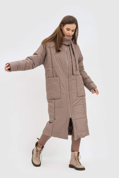 Осіннє зимове пальто бежеве зі стьобаної тканини з комірцем стійкою Ладре