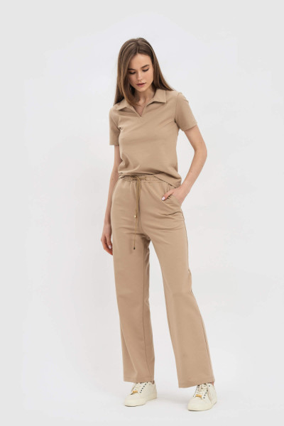 Жіночі штани вільного крою прямого силуету з трикотажу бежевого відтінку Аморет