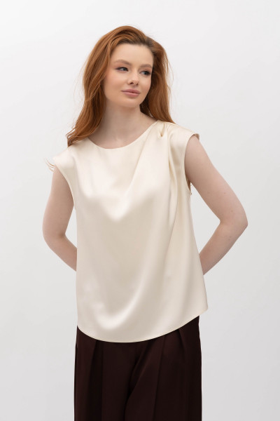 Шовкова блуза молочного  кольору Розіні 01