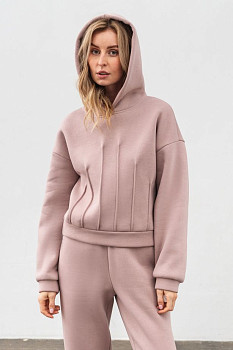 Світшот трикотажний з капюшоном пудрового кольору Делін 03
