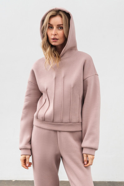 Світшот трикотажний з капюшоном пудрового кольору Делін 03
