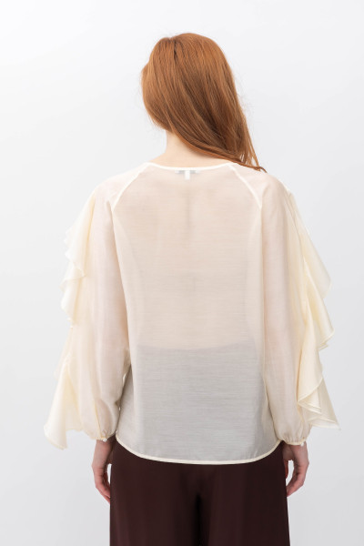 Шифонова блуза з  воланами молочного кольору Орлана